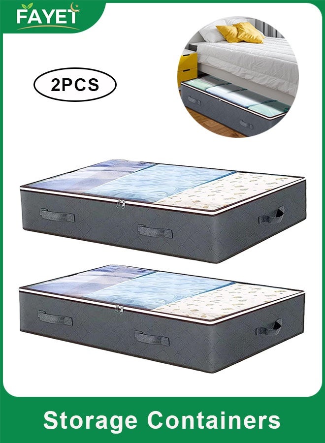 FAYET 2 Pack Under Bed Storage Containers with Clear Window and Zipper, Foldable Storage Bins for Bedding, Clothes, Pillows, and Toys, Large Capacity Closet Organizers - Image 1